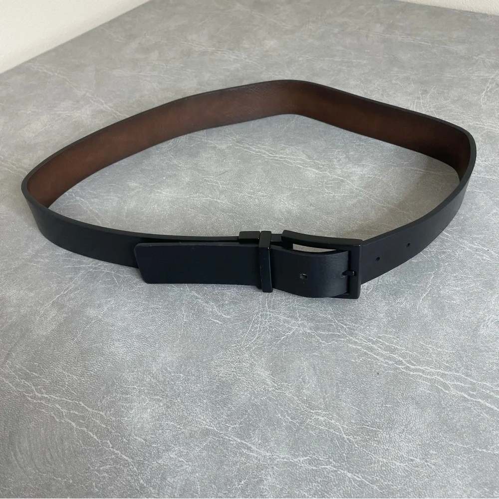 Men's Reversible Black/Brown Faux Leather Belt with Black Hardware